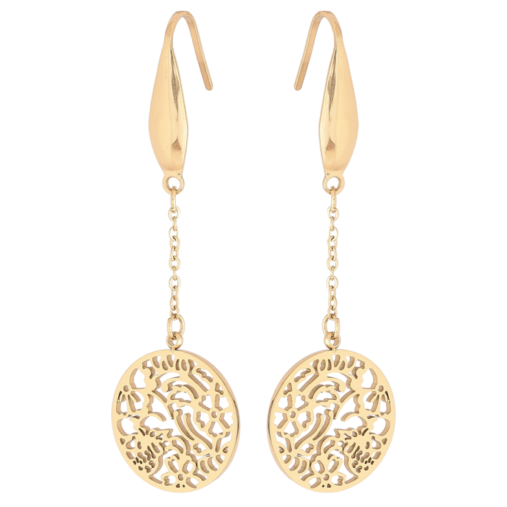 Сережки Xuping TTM Stainless Steel колір 14К французький замок «Підвіски з різьбленими колами» фото №5