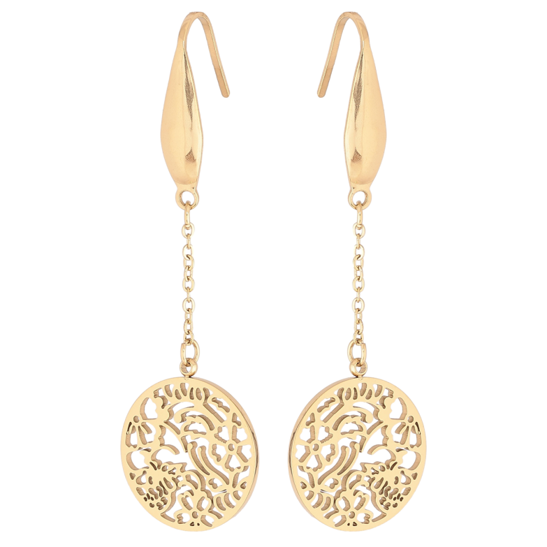 Серьги Xuping TTM Stainless Steel цвет 14К французский замок Подвески с резными кругами фото №5