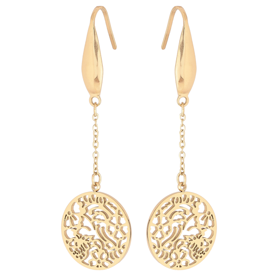 Сережки Xuping TTM Stainless Steel колір 14К французький замок «Підвіски з різьбленими колами» фото №1