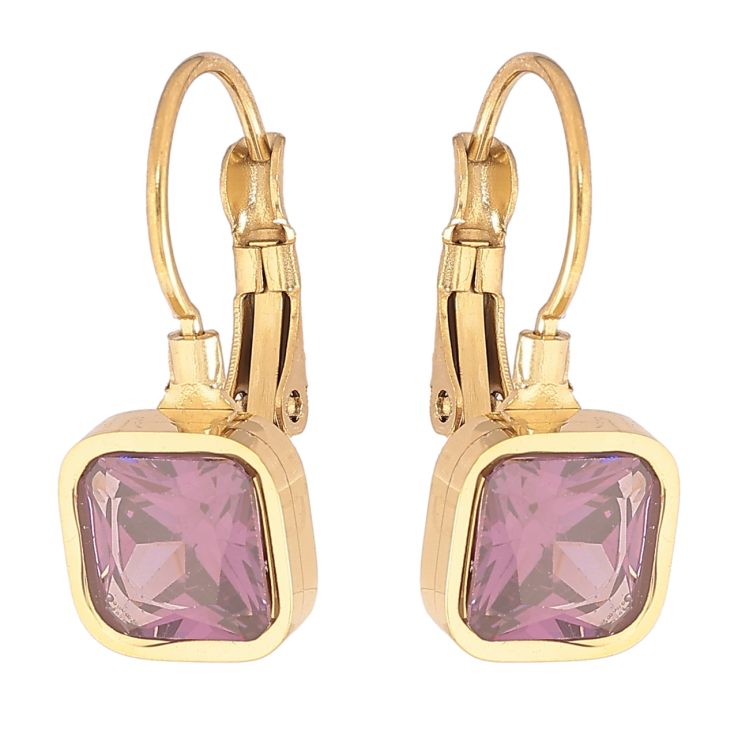 Сережки Xuping TTM Stainless Steel колір 14К французький замок «Бузкові фіаніти» 8х8мм фото №15