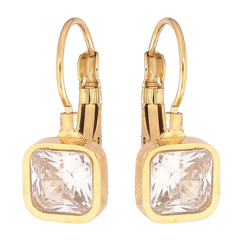 Сережки Xuping TTM Stainless Steel колір 14К французький замок «Фіаніти» 8х8мм фото №21