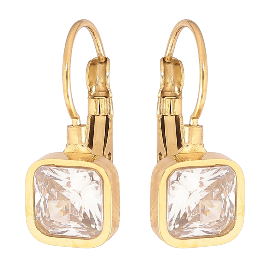 Сережки Xuping TTM Stainless Steel колір 14К французький замок «Фіаніти» 8х8мм фото №1