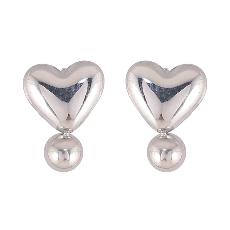 Сережки Xuping TTM Stainless Steel колір Родій пусети «Сердечка з кульками» фото №4