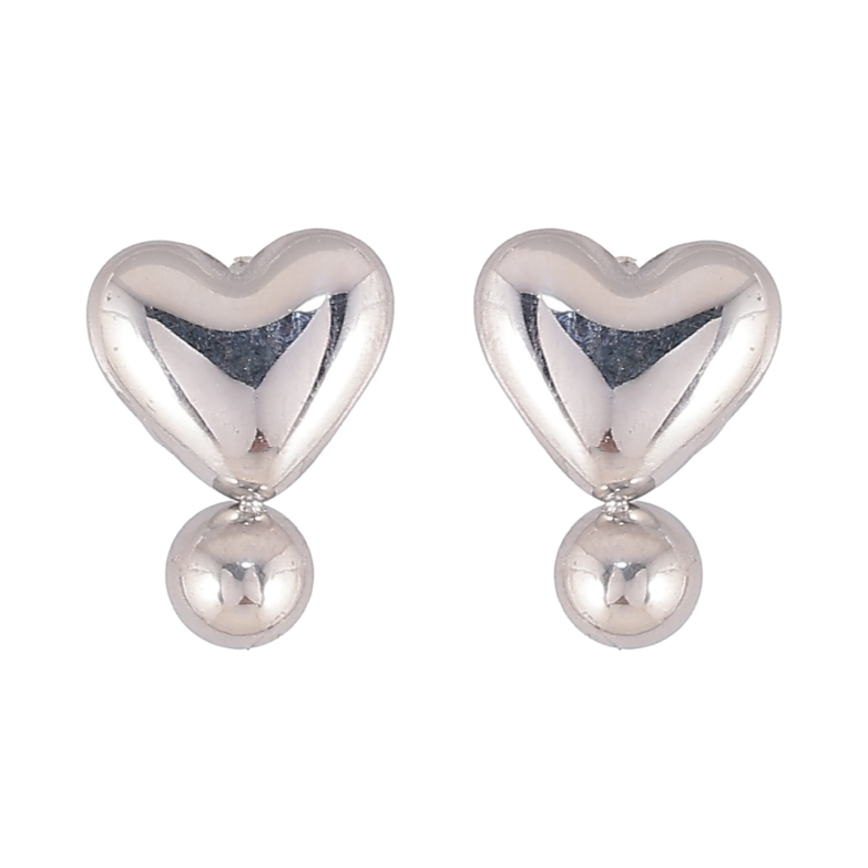 Сережки Xuping TTM Stainless Steel колір Родій пусети «Сердечка з кульками» фото №3