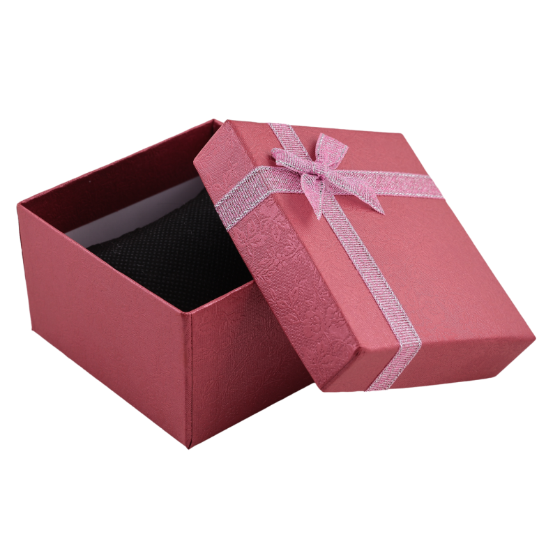 УЦІНКА! Є вмятини Подарункова коробка вишнева з бантом Універсальна з подушечкою (Браслет, Годинник) Розмір 9х9см h= 5.5см фото №1