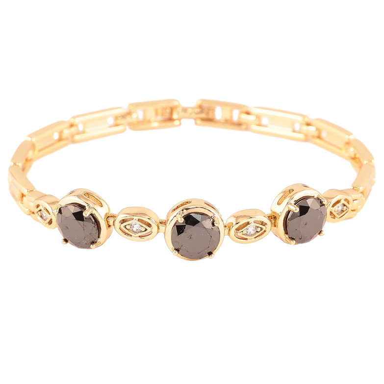 Браслет Xuping Позолота 18K «Візерунок з трьома чорними фіанітами» довжина 17см фото №2