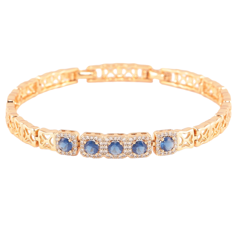 Браслет Xuping Позолота 18K «Візерунок із синіми фіанітами в обрамленні цирконію» довжина з доп. замком 17.5,19.5см фото №1