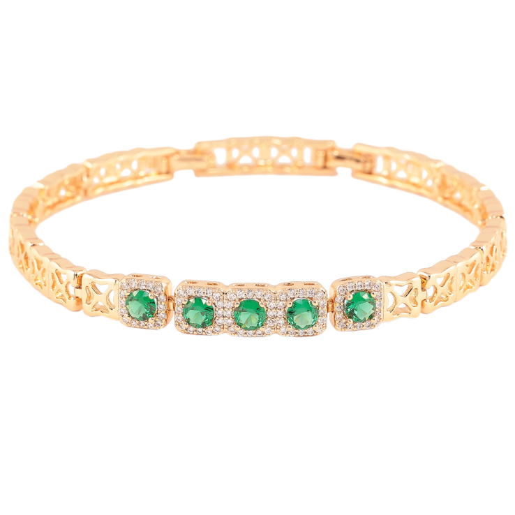 Браслет Xuping Позолота 18K «Візерунок з зеленими фіанітами в обрамленні цирконію» довжина з доп. замком 17,19.5см фото №14