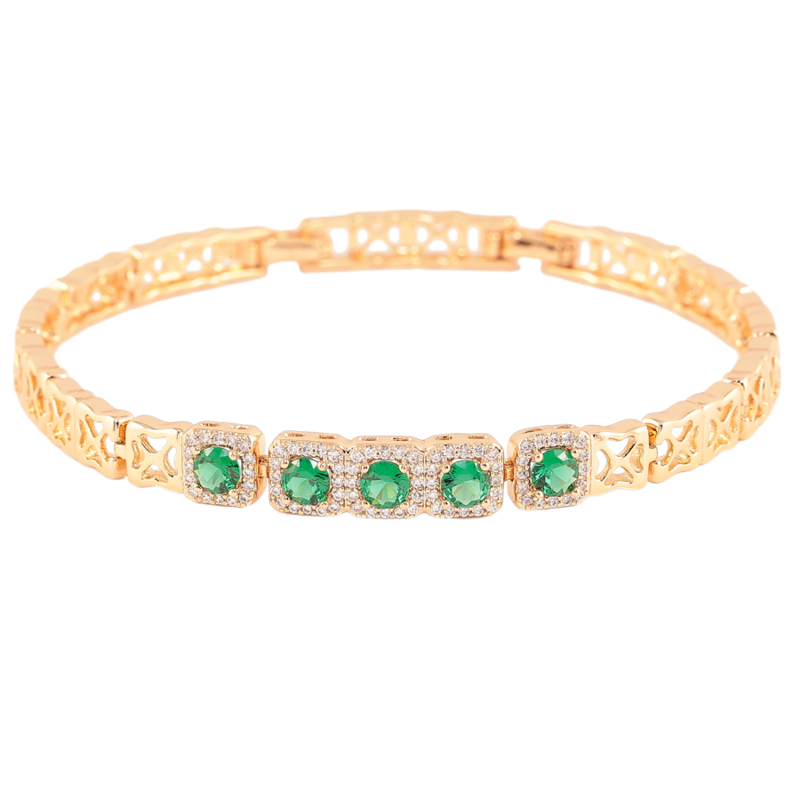 Браслет Xuping Позолота 18K «Візерунок з зеленими фіанітами в обрамленні цирконію» довжина з доп. замком 17,19.5см фото №1