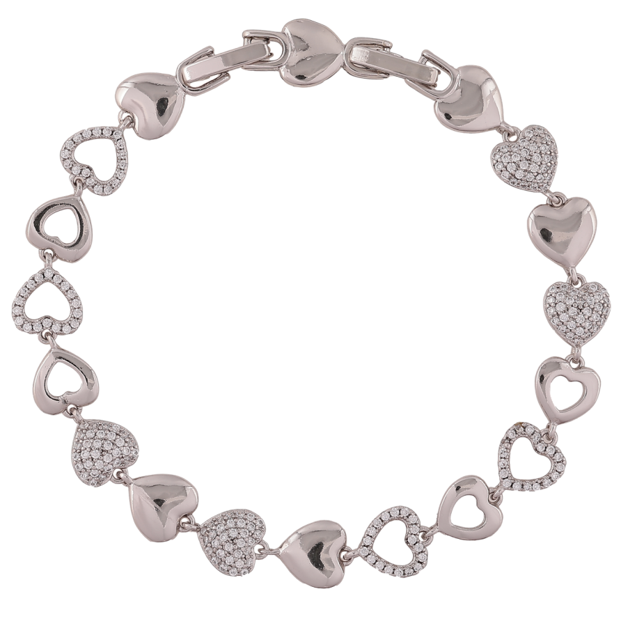 Браслет Xuping Родий Сердечки с цирконием размер с доп. замком 16.5,18.5см фото №1