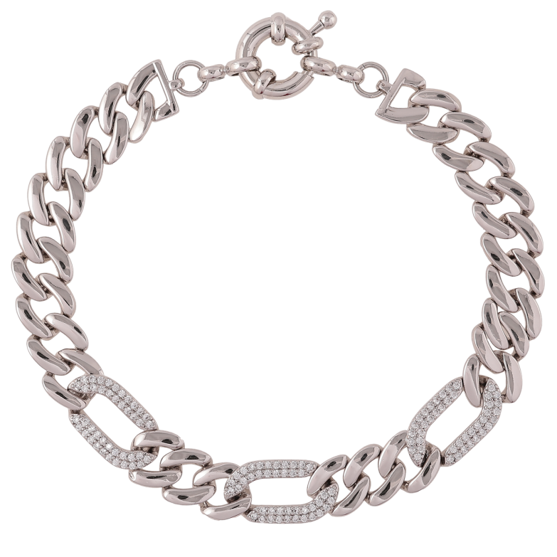 Браслет Xuping Родий Цепочка Панцирная с цирконием размер 19см фото №1