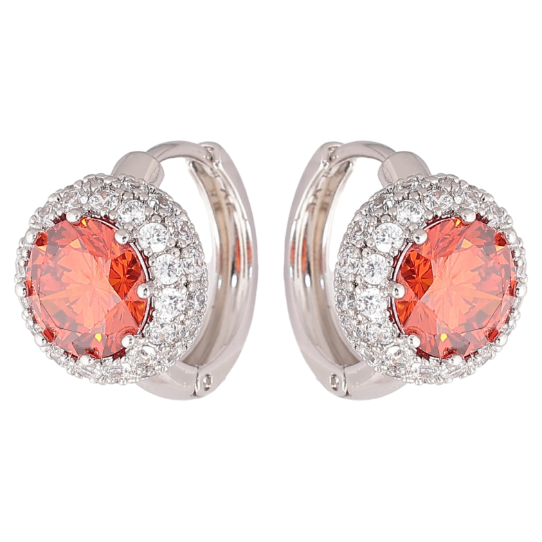 Серьги Xuping Родий колечки Красные фианиты в обрамлении циркония фото №1