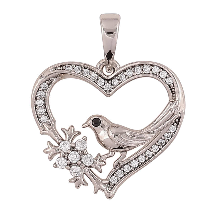 Кулон Xuping Родій «Сердечко з пташкою і цирконієм» для ланцюжка до 5мм фото №1