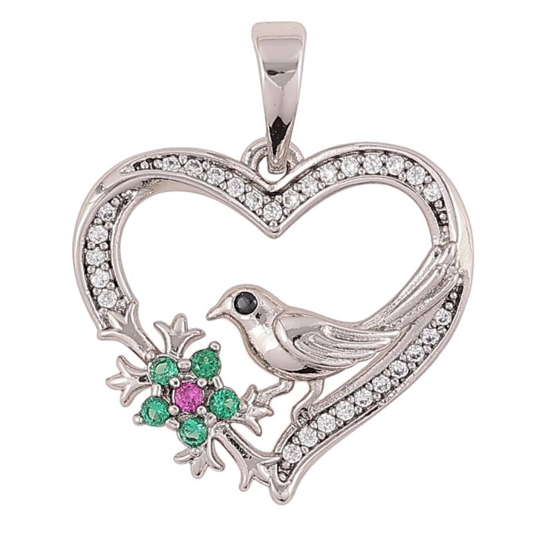 Кулон Xuping Родий Сердечко с птичкой и цирконием для цепочки до 5мм фото №1