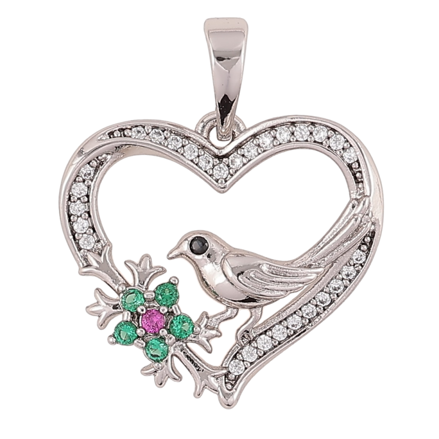 Кулон Xuping Родій «Сердечко з пташкою і цирконієм» для ланцюжка до 5мм фото №1