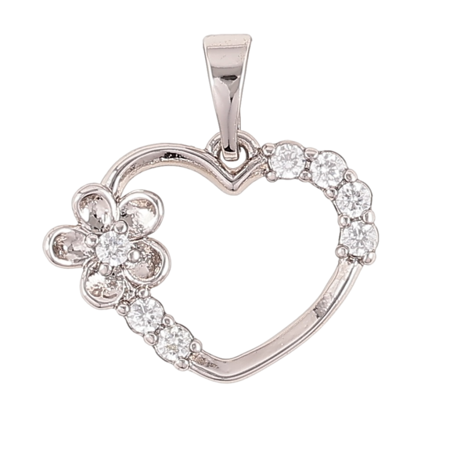 Кулон Xuping Родій «Сердечко з квіточкою та цирконієм» для ланцюжка до 5мм фото №1