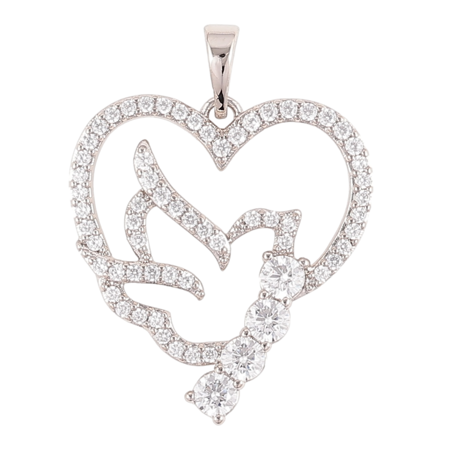 Кулон Xuping Родій «Птах у сердечку з інкрустацією цирконієм» для ланцюжка до 5мм фото №1