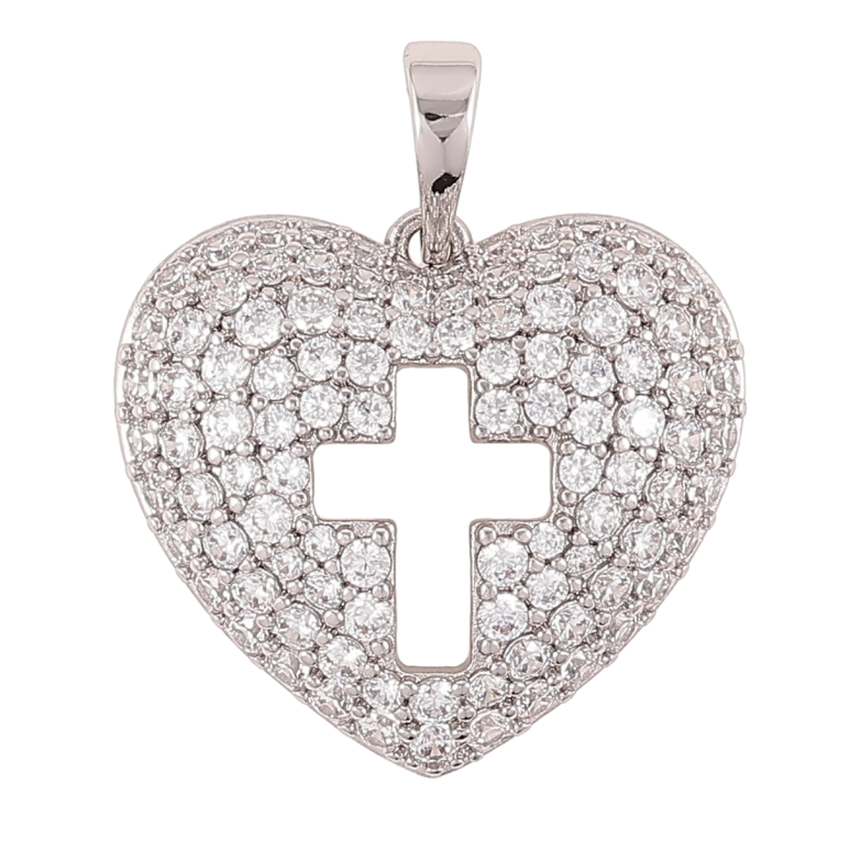 Кулон Xuping Родий Сердце с инкрустацией цирконием и крестиком для цепочки до 5мм фото №7