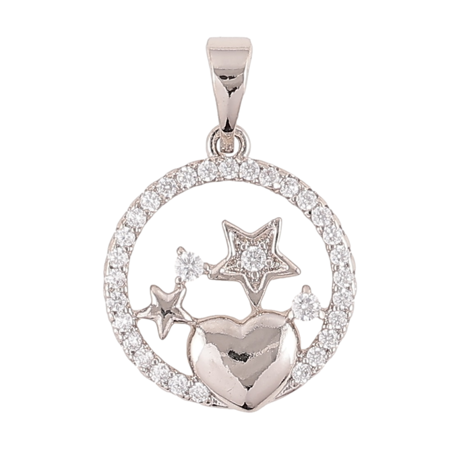 Кулон Xuping Родій «Колечко цирконію з сердечком і зірочками» для ланцюжка до 5мм фото №1