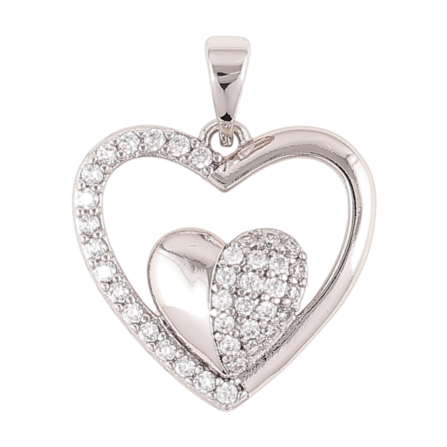Кулон Xuping Родий Сердечки с инкрустацией цирконием для цепочки до 5мм фото №1