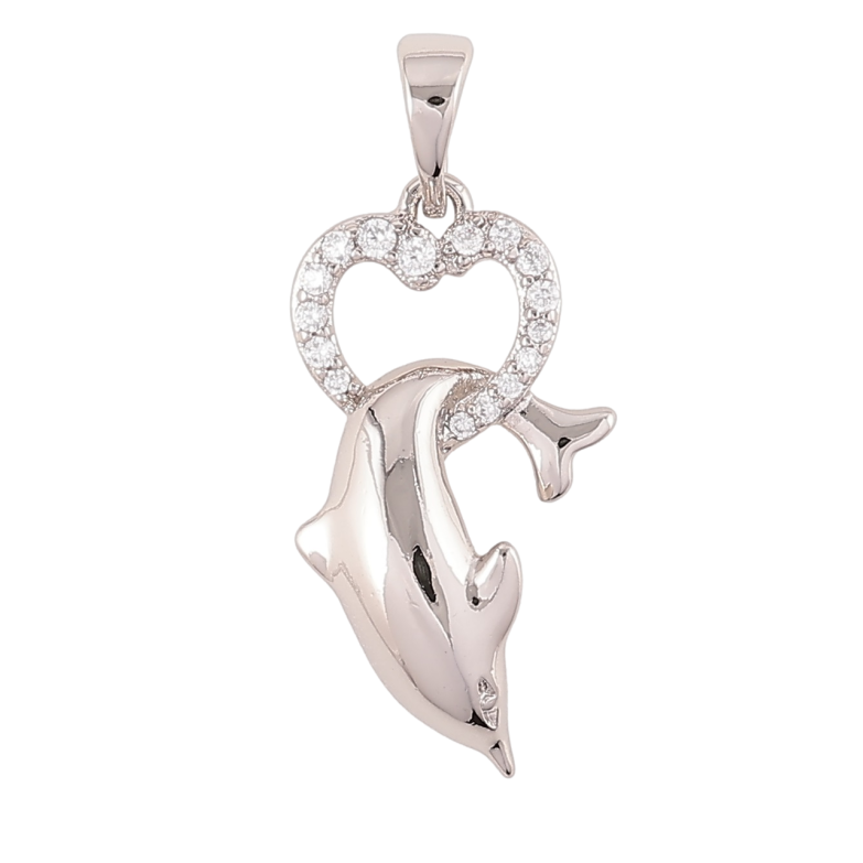 Кулон Xuping Родий Сердечко с дельфином для цепочки до 5мм фото №1