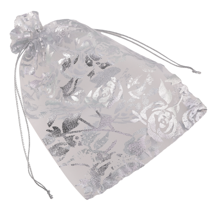 Мішечок подарунковий з органзи «Квітковий сріблястий візерунок, колір білий» розмір 9х14см ціна за 1 шт. фото №10