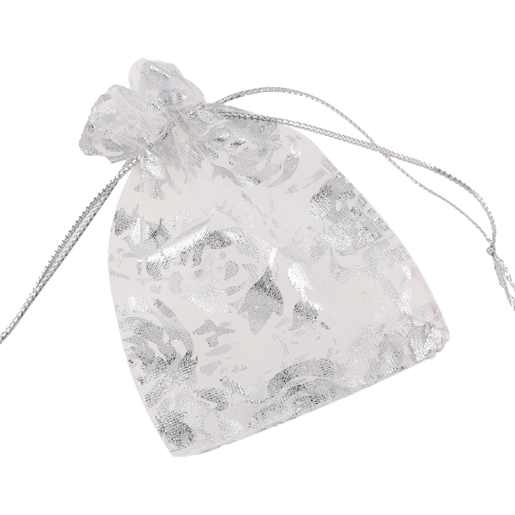 Мішечок подарунковий з органзи «Квітковий срібний візерунок, колір білий» розмір 7х9см ціна за 1 шт. фото №9
