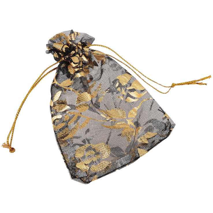 Мішечок подарунковий з органзи «Квітковий золотистий візерунок, колір чорний» розмір 7х9см ціна за 1 шт. фото №19