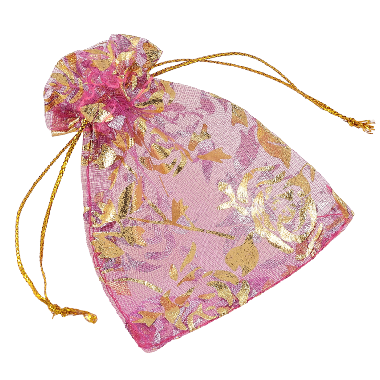 Мешочек подарочный из органзы Цветочный золотистый узор, цвет фукси размер 7х9см цена за 1 шт. фото №1 Мешочек подарочный из органзы Цветочный золотистый узор, цвет фукси размер 7х9см цена за 1 шт. фото №1