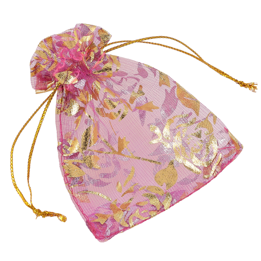 Мішечок подарунковий з органзи «Квітковий золотистий візерунок, колір фуксі» розмір 7х9см ціна за 1 шт. фото №1 Мішечок подарунковий з органзи «Квітковий золотистий візерунок, колір фуксі» розмір 7х9см ціна за 1 шт. фото №1