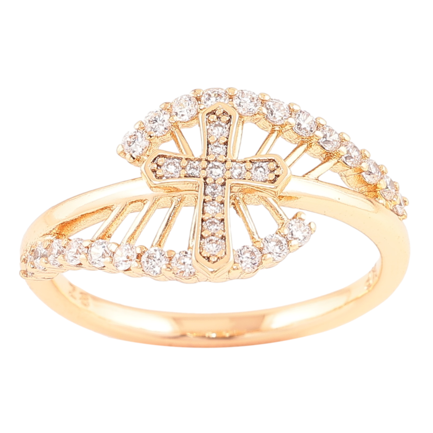 Кольцо Xuping Позолота 18K Узор с крестиком и инкрустацией цирконием фото №1