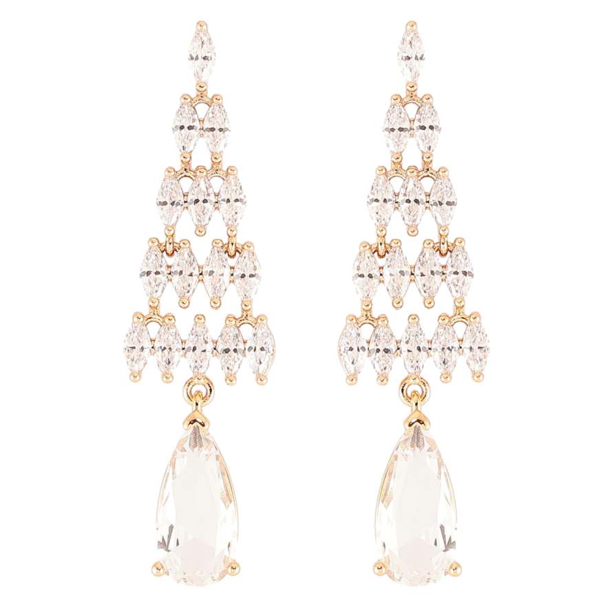 Сережки Xuping JEAN GOUJON Позолота 18K пусети «Витончені кришталеві підвіски» фото №1