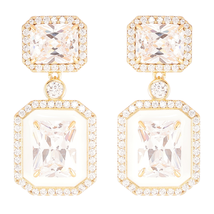 Сережки Xuping JEAN GOUJON Позолота 18K пусети «Фіаніти в обрамленні цирконію та білої емалі» фото №15