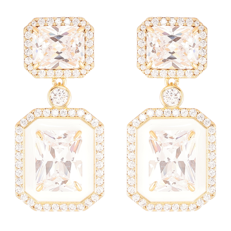 Сережки Xuping JEAN GOUJON Позолота 18K пусети «Фіаніти в обрамленні цирконію та білої емалі» фото №1