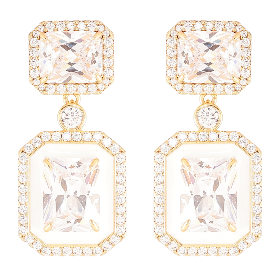 Сережки Xuping JEAN GOUJON Позолота 18K пусети «Фіаніти в обрамленні цирконію та білої емалі» фото №1