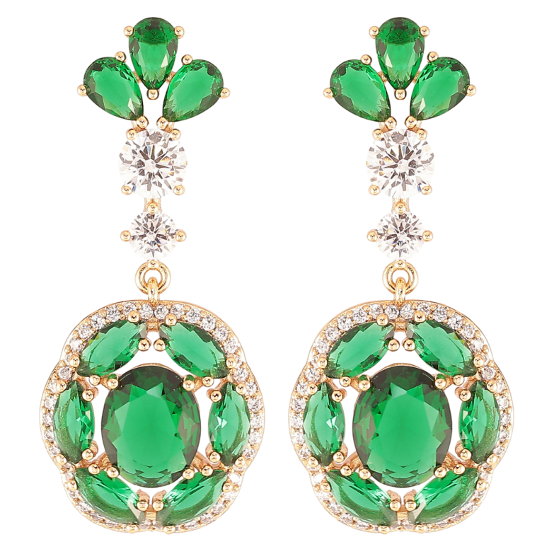 Серьги Xuping JEAN GOUJON Позолота 18K пусеты Подвески с зелеными фианитами и цирконием фото №1