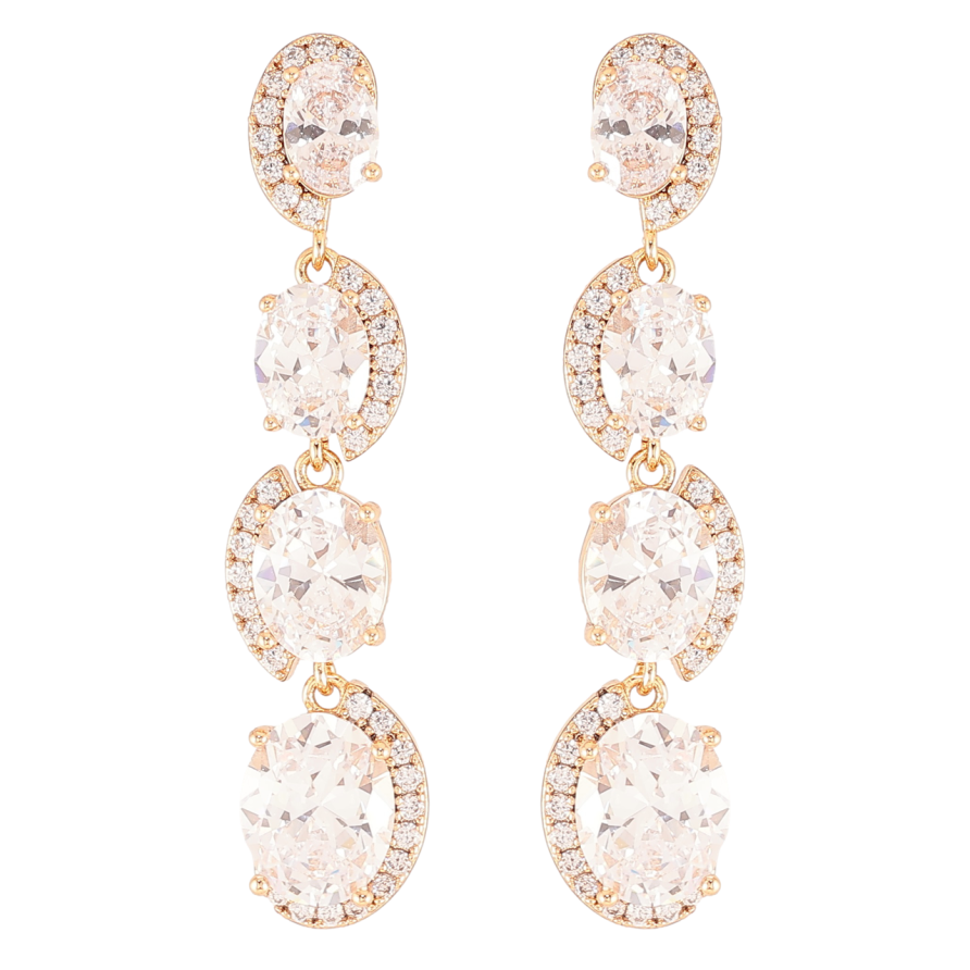 Сережки Xuping JEAN GOUJON Позолота 18K пусети «Фіаніти з хвилястими доріжками цирконію» фото №1