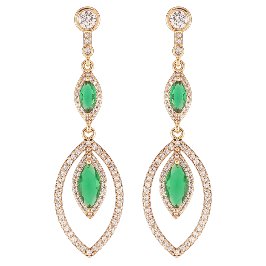 Сережки Xuping JEAN GOUJON Позолота 18K пусети «Підвіски з інкрустацією цирконієм та зеленими фіанітами» фото №1