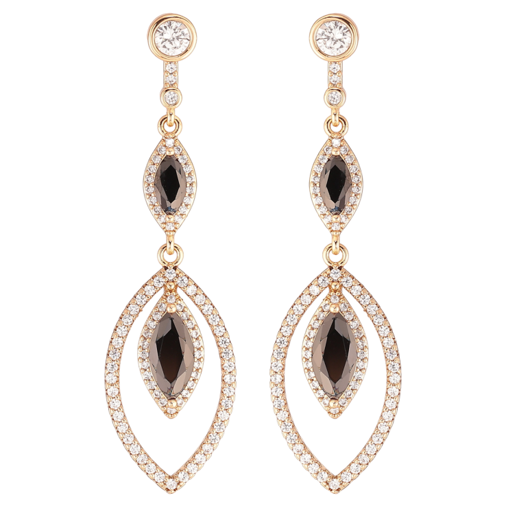 Сережки Xuping JEAN GOUJON Позолота 18K пусети «Підвіски з інкрустацією цирконієм та чорними фіанітами» фото №5