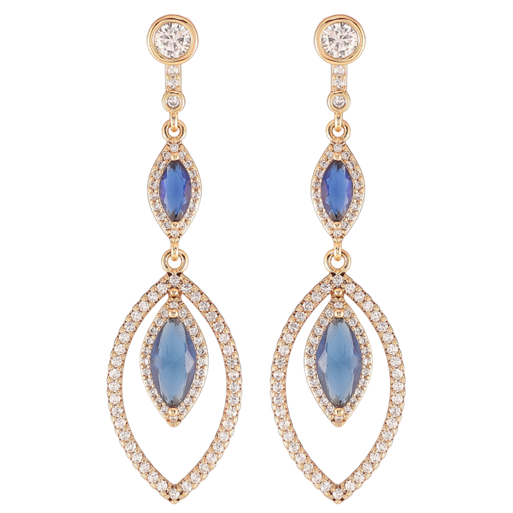 Сережки Xuping JEAN GOUJON Позолота 18K пусети «Підвіски з інкрустацією цирконієм та синіми фіанітами» фото №6