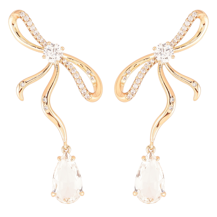 Сережки Xuping JEAN GOUJON Позолота 18K пусети «Банти з кришталевими крапельками» фото №21