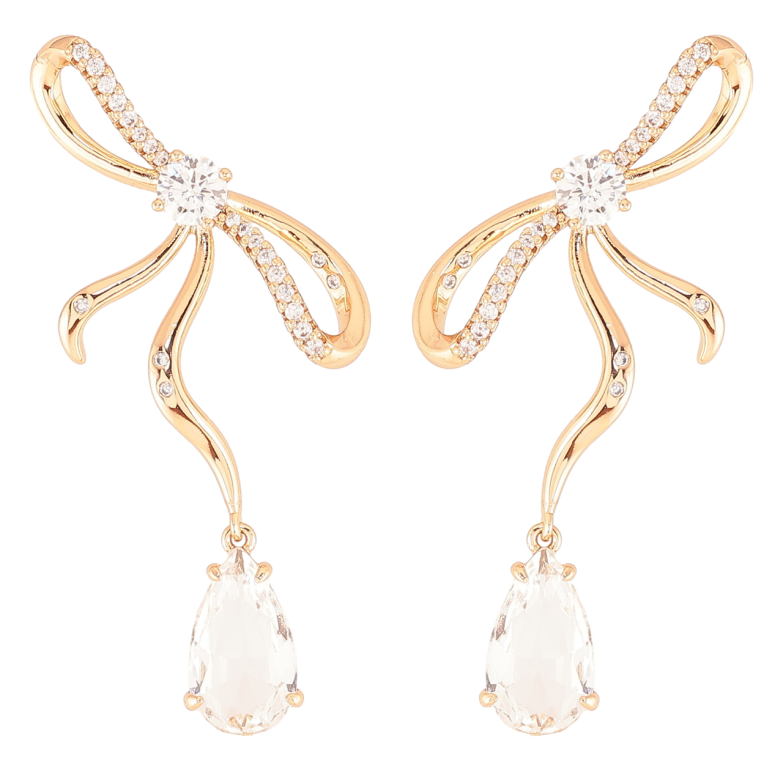 Серьги Xuping JEAN GOUJON Позолота 18K пусеты Банты с кристальными капельками фото №1