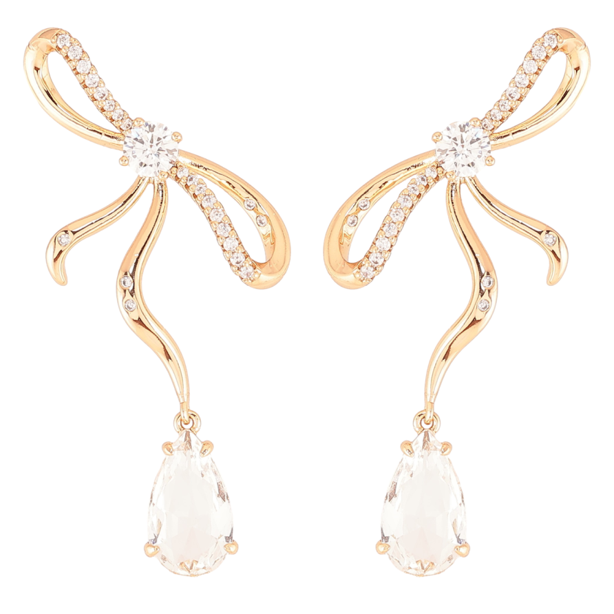 Сережки Xuping JEAN GOUJON Позолота 18K пусети «Банти з кришталевими крапельками» фото №1