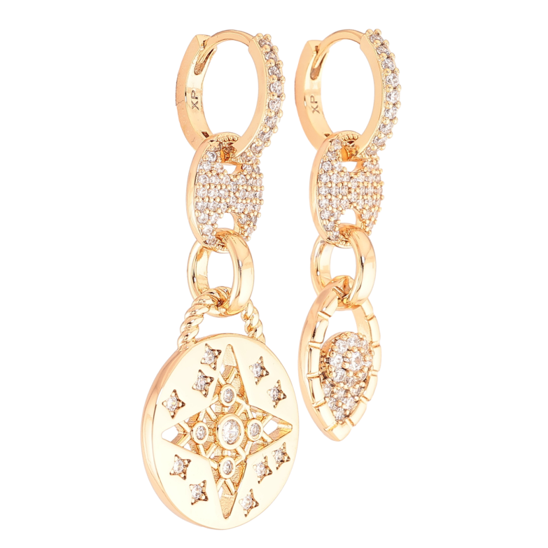 Серьги Xuping JEAN GOUJON Позолота 18K подвески на колечках Ассиметричные подвески с инкрустацией цирконием фото №1