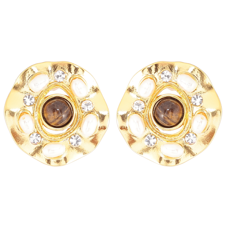 Сережки Xuping QQMM Позолота 14K пусети «Декоративні квіточки з перловими вставками та цирконієм» фото №2