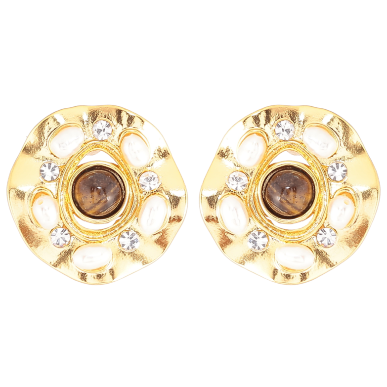 Серьги Xuping QQMM Позолота 14K пусеты Декоративные цветочки с жемчужными вставками и цирконием фото №1