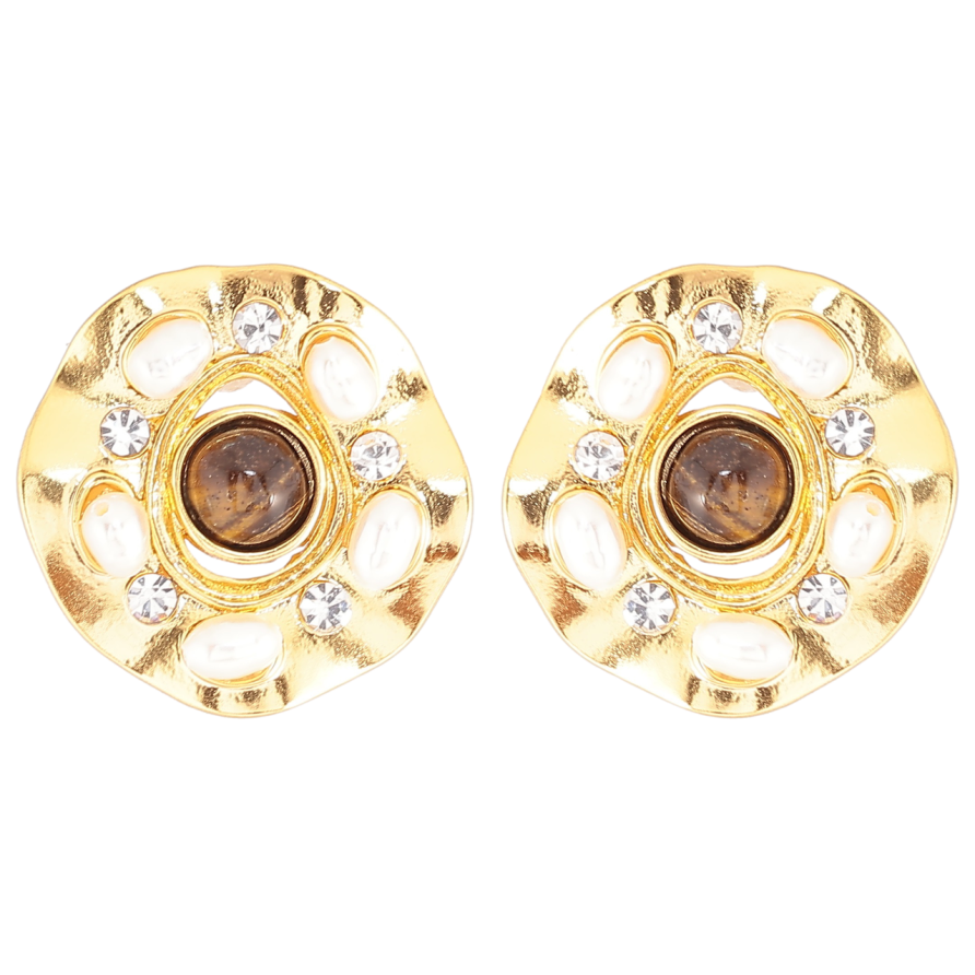 Сережки Xuping QQMM Позолота 14K пусети «Декоративні квіточки з перловими вставками та цирконієм» фото №1