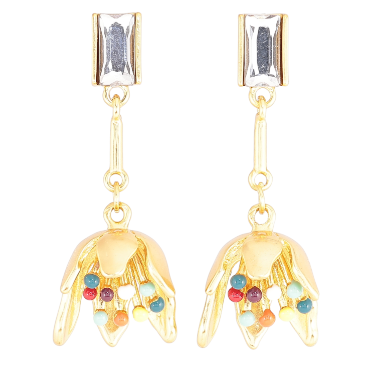 Сережки Xuping QQMM Позолота 14K пусети «Квіткові підвіски з кольоровою емаллю і кристалами» фото №24