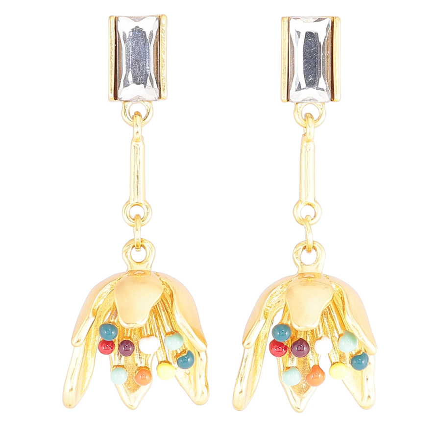 Сережки Xuping QQMM Позолота 14K пусети «Квіткові підвіски з кольоровою емаллю і кристалами» фото №1