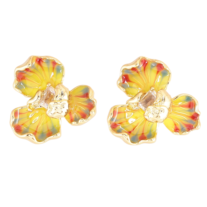 Серьги Xuping QQMM Позолота 14K пусеты Цветочки с цветной эмалью и кристаллами фото №1